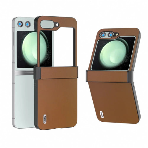 ABEEL For Samsung Galaxy Z Flip5 5G Phone Case Hinge Design Smooth Leather Back Cover - Brown - 1