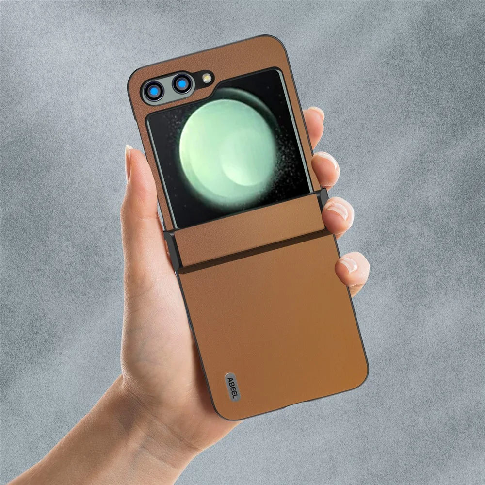 ABEEL For Samsung Galaxy Z Flip5 5G Phone Case Hinge Design Smooth Leather Back Cover - Brown - 5