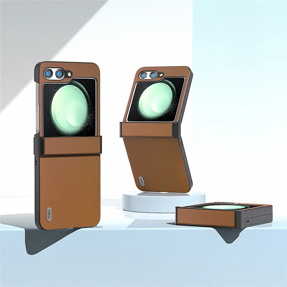 ABEEL For Samsung Galaxy Z Flip5 5G Phone Case Hinge Design Smooth Leather Back Cover - Brown - 6
