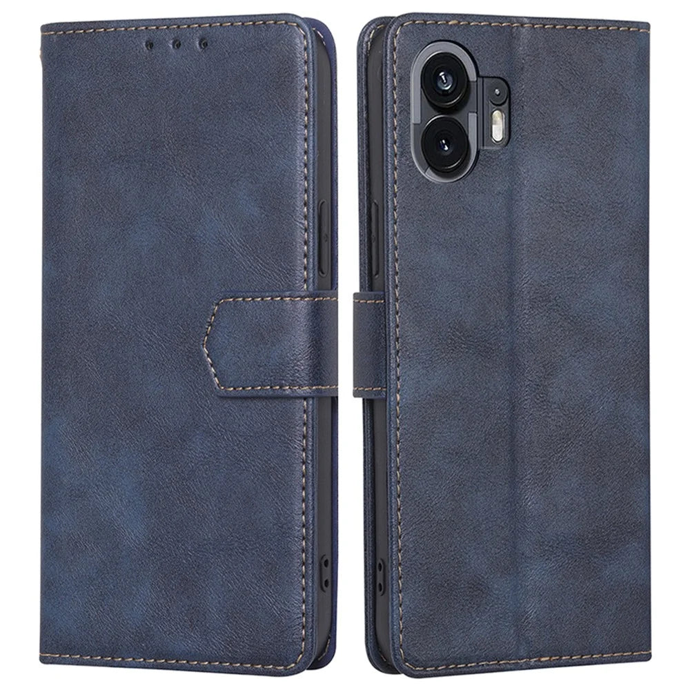 For Nothing Phone (2) Case Anti-fall PU Leather RFID Blocking Stand Cell Phone Cover - Blue - 1