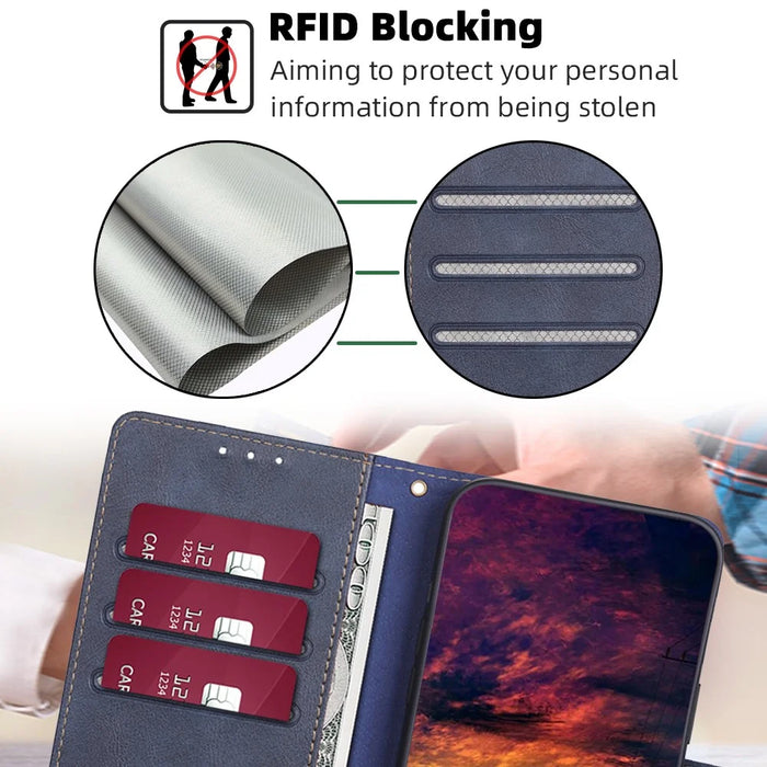 For Nothing Phone (2) Case Anti-fall PU Leather RFID Blocking Stand Cell Phone Cover - Blue - 5