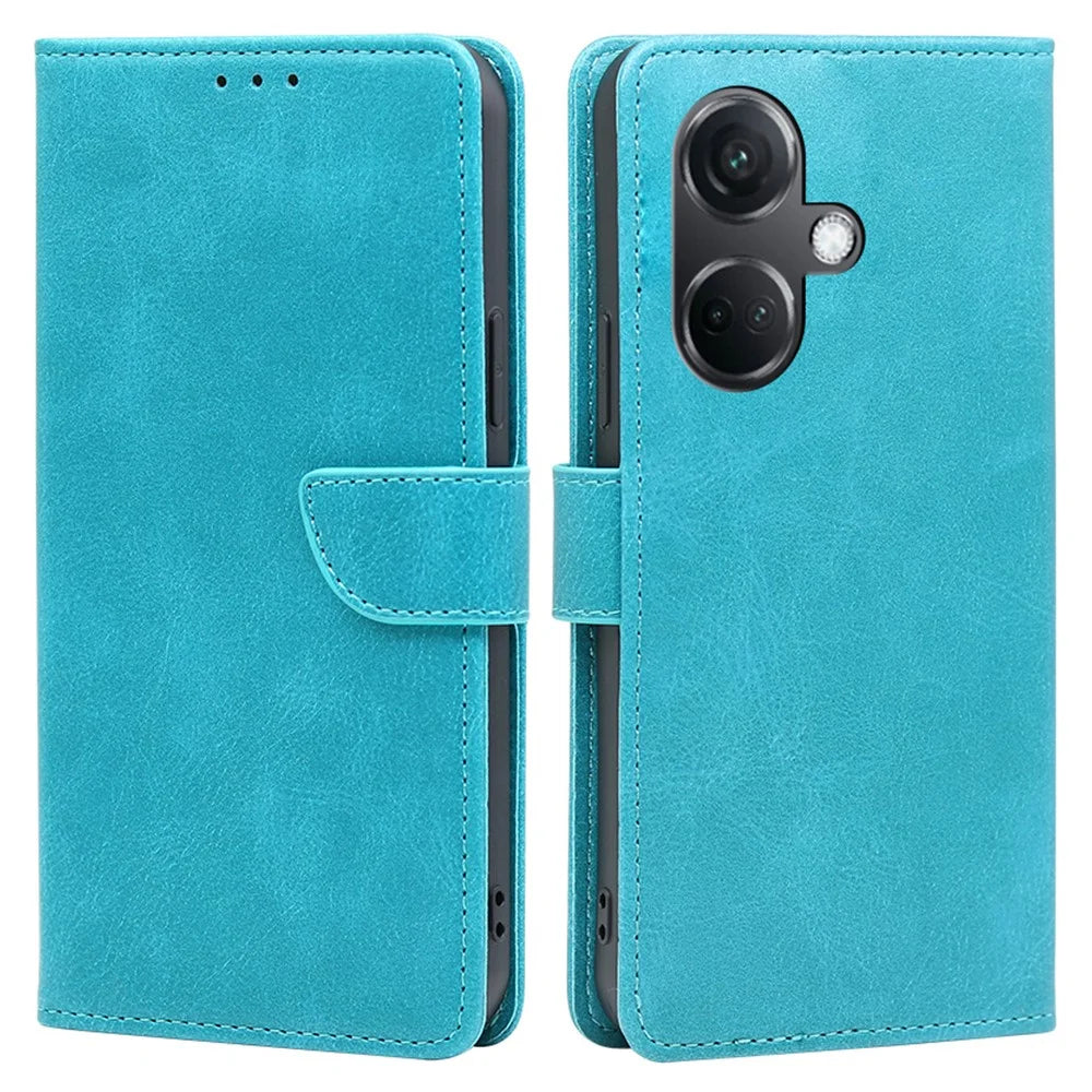 For OnePlus Nord CE3 5G Case Magnetic Clasp Calf Texture PU Leather Phone Shell - Baby Blue - 1