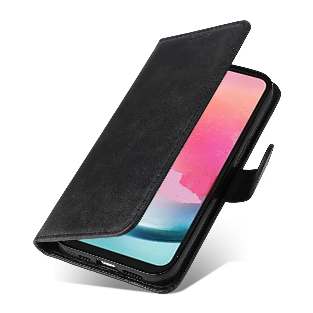 For Samsung Galaxy A25 5G (Global) (161.0 x 76.5 x 8.3mm) Case PU Leather Magnetic Closure Phone Cover - Black - 5