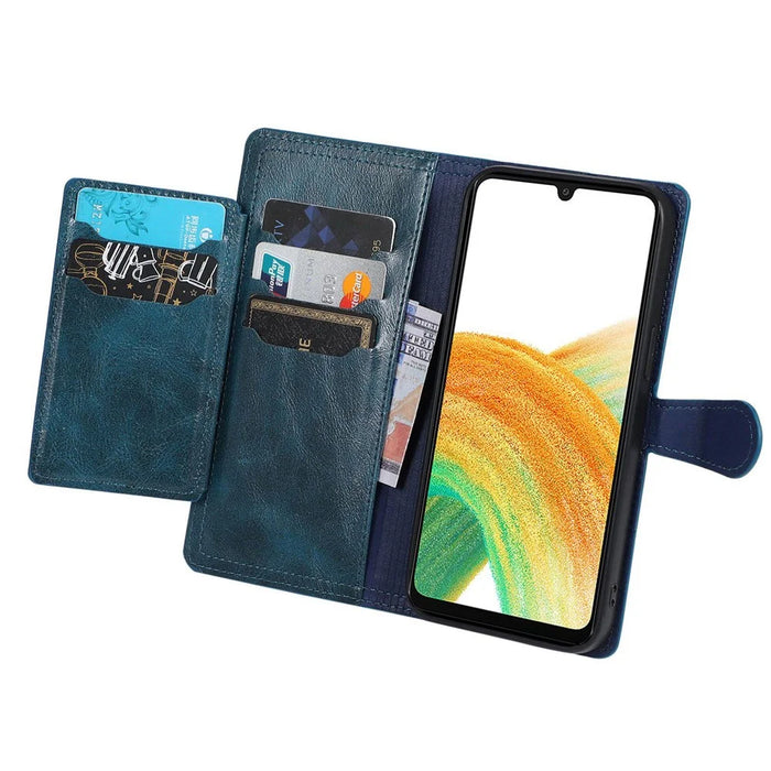 For Samsung Galaxy S24 Ultra Case Zipper Pocket PU Leather Wallet Stand Phone Cover - Blue - 2