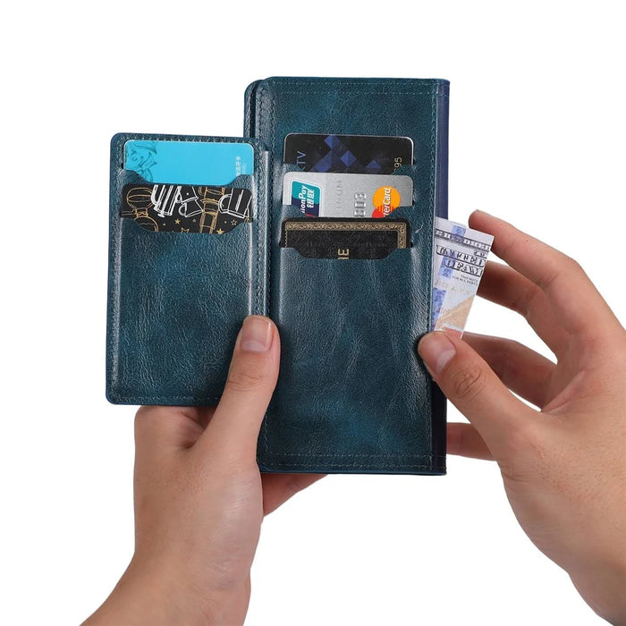 For Samsung Galaxy S24 Ultra Case Zipper Pocket PU Leather Wallet Stand Phone Cover - Blue - 5
