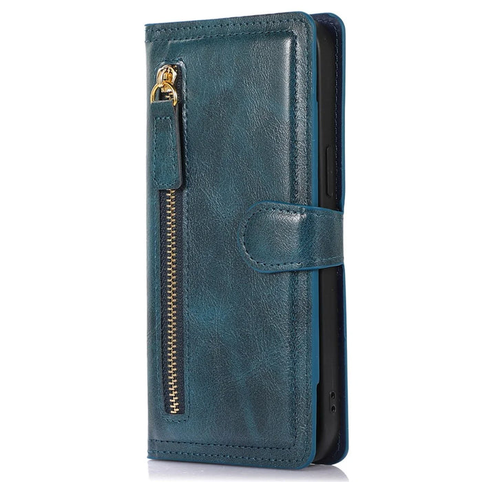 For Samsung Galaxy S24 Ultra Case Zipper Pocket PU Leather Wallet Stand Phone Cover - Blue - 6