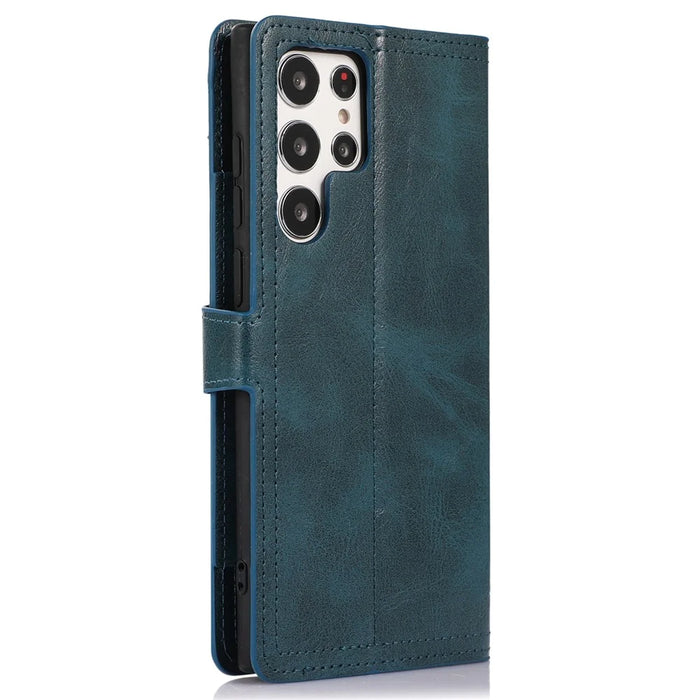 For Samsung Galaxy S24 Ultra Case Zipper Pocket PU Leather Wallet Stand Phone Cover - Blue - 7