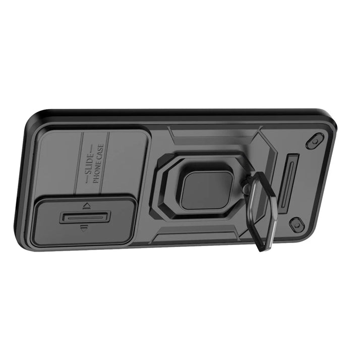For Samsung Galaxy S24 Case Shockproof PC + TPU Slide Lens Kickstand Phone Cover - Black - 3