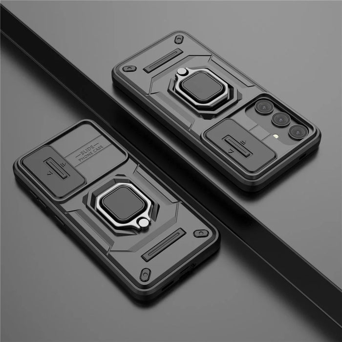 For Samsung Galaxy S24 Case Shockproof PC + TPU Slide Lens Kickstand Phone Cover - Black - 6