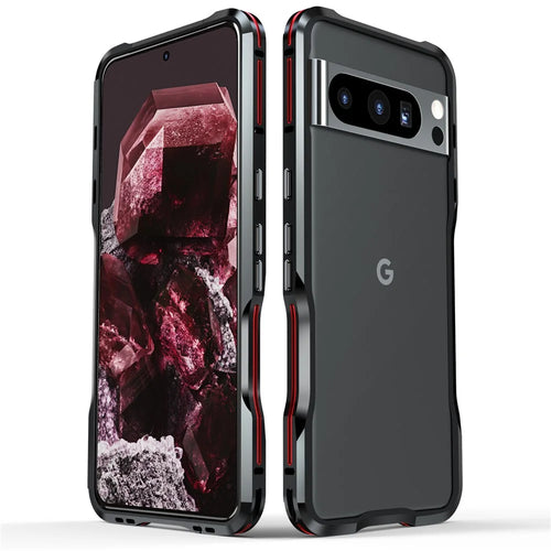 LUPHIE For Google Pixel 8 Pro Case Metal Bumper Protective Phone Frame Cover - Black  /  Red - 1