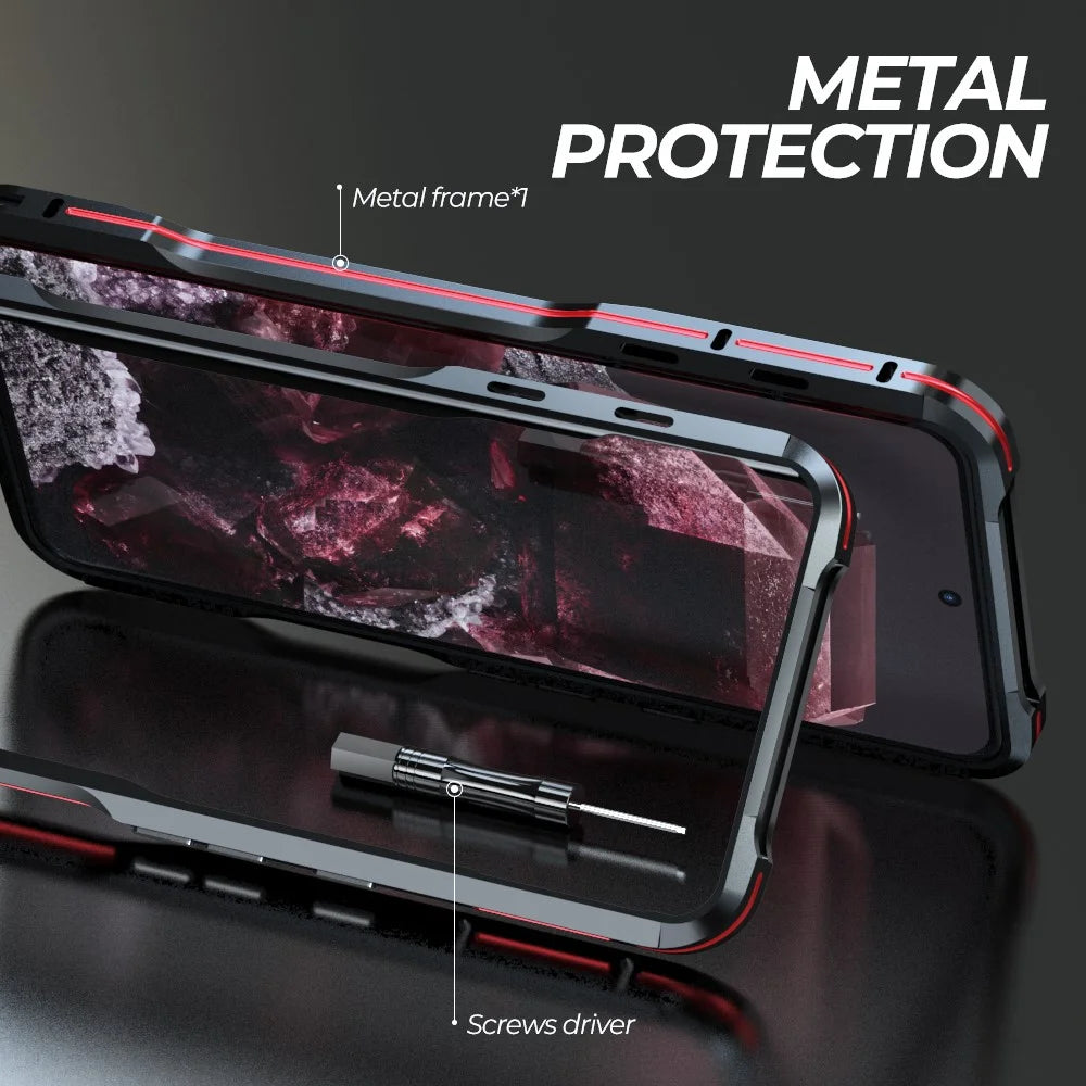 LUPHIE For Google Pixel 8 Pro Case Metal Bumper Protective Phone Frame Cover - Black  /  Red - 2
