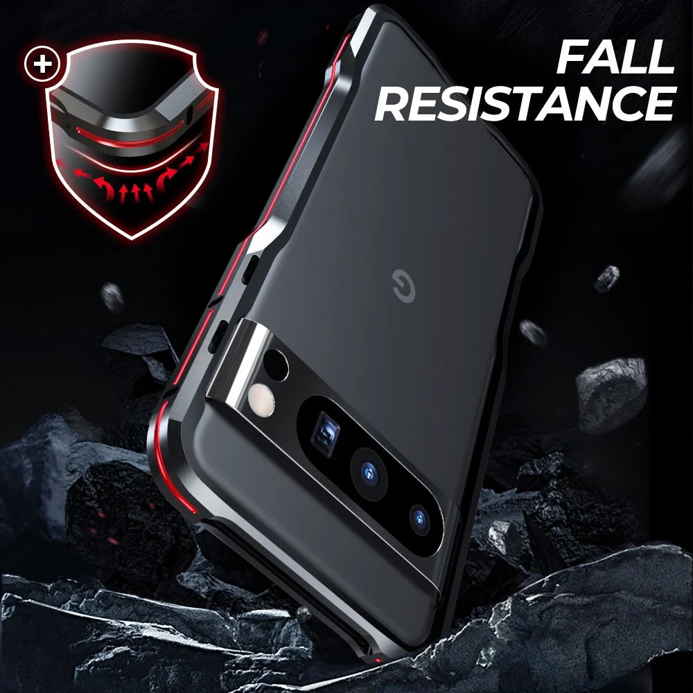 LUPHIE For Google Pixel 8 Pro Case Metal Bumper Protective Phone Frame Cover - Black  /  Red - 3