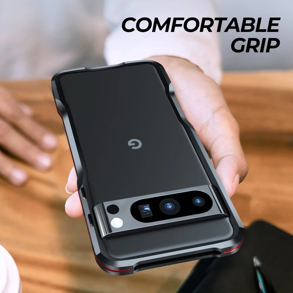 LUPHIE For Google Pixel 8 Pro Case Metal Bumper Protective Phone Frame Cover - Black  /  Red - 4