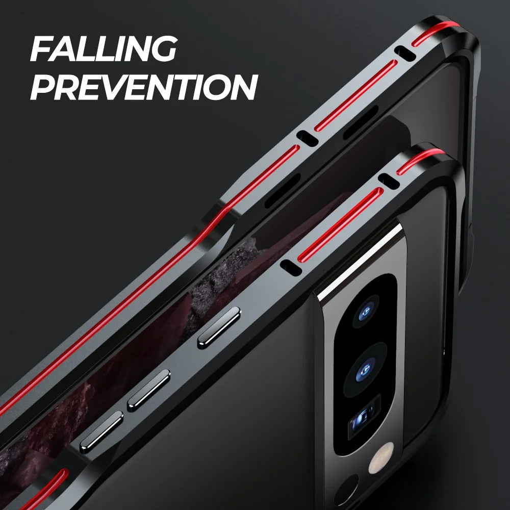 LUPHIE For Google Pixel 8 Pro Case Metal Bumper Protective Phone Frame Cover - Black  /  Red - 5