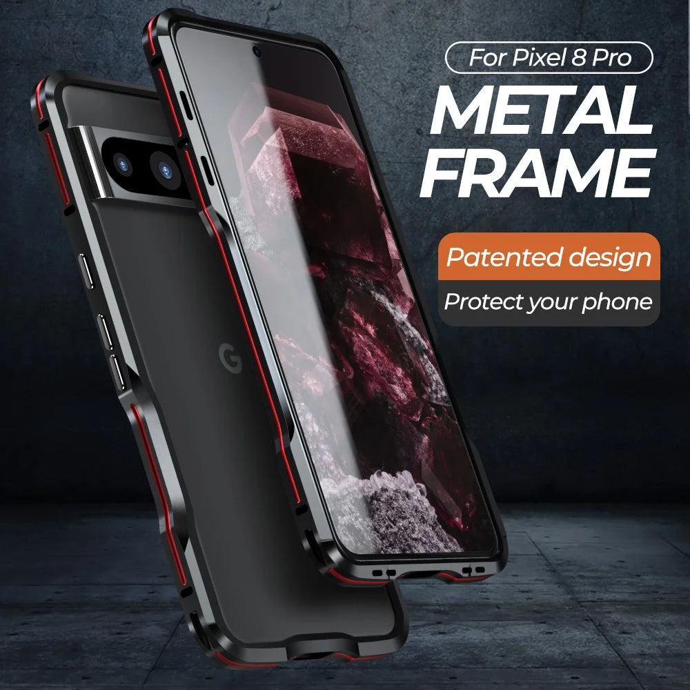 LUPHIE For Google Pixel 8 Pro Case Metal Bumper Protective Phone Frame Cover - Black  /  Red - 7