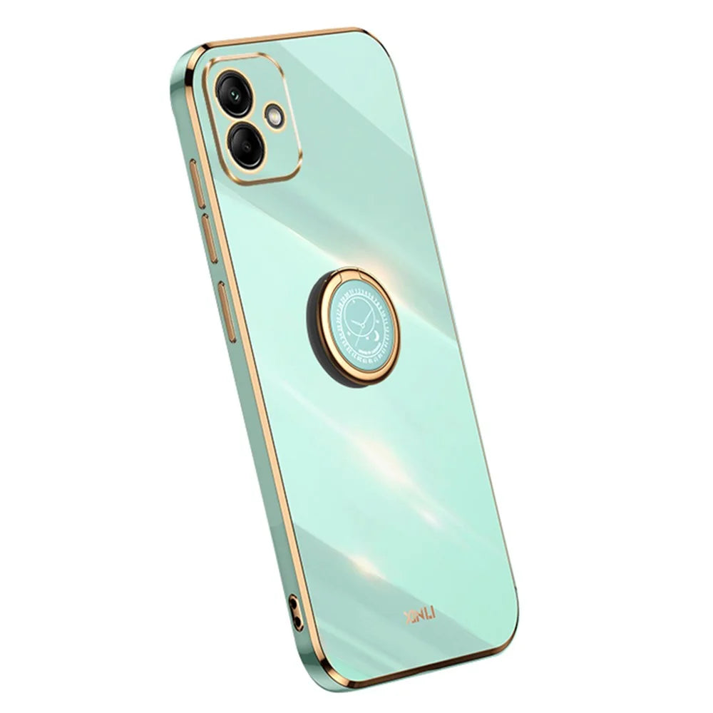 XINLI For Samsung Galaxy A05 4G Case Electroplating Edge Ring Kickstand TPU Cover - Cyan - 1