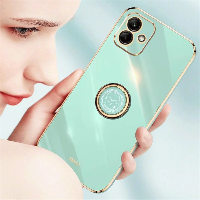 XINLI For Samsung Galaxy A05 4G Case Electroplating Edge Ring Kickstand TPU Cover - Cyan - 4