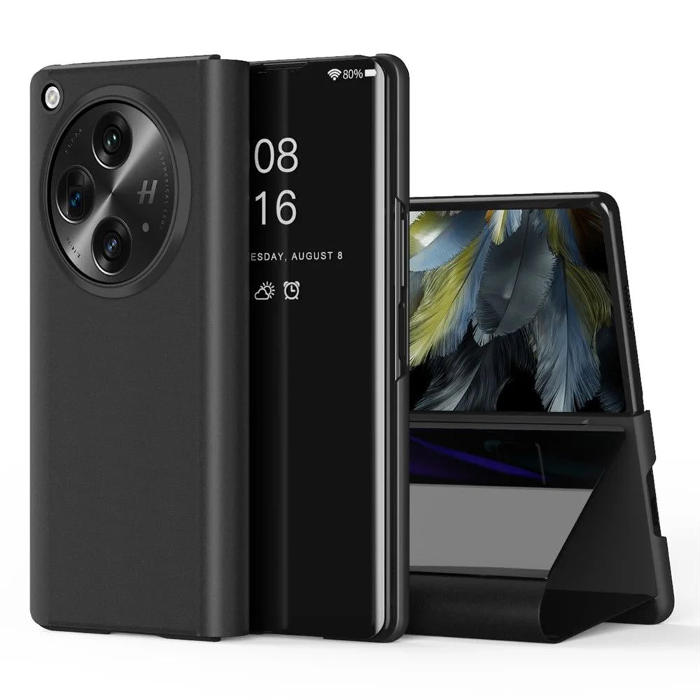 For OnePlus Open / Oppo Find N3 5G Flip Leather Cover with Stand Full Body Protective Phone Case - Black - 1