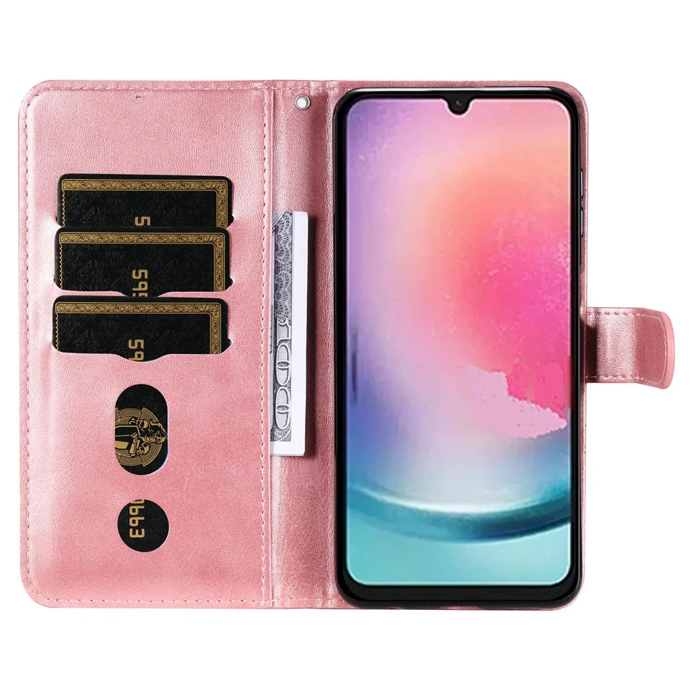 For Samsung Galaxy A25 5G (Global) (161.0 x 76.5 x 8.3mm) Folio Wallet Case Zipper Pocket PU Leather Phone Cover - Pink - 2