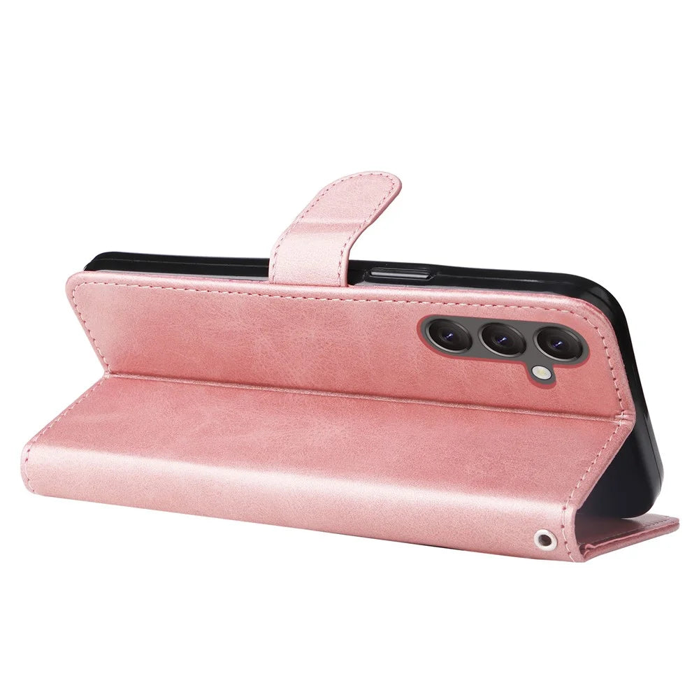 For Samsung Galaxy A25 5G (Global) (161.0 x 76.5 x 8.3mm) Folio Wallet Case Zipper Pocket PU Leather Phone Cover - Pink - 3
