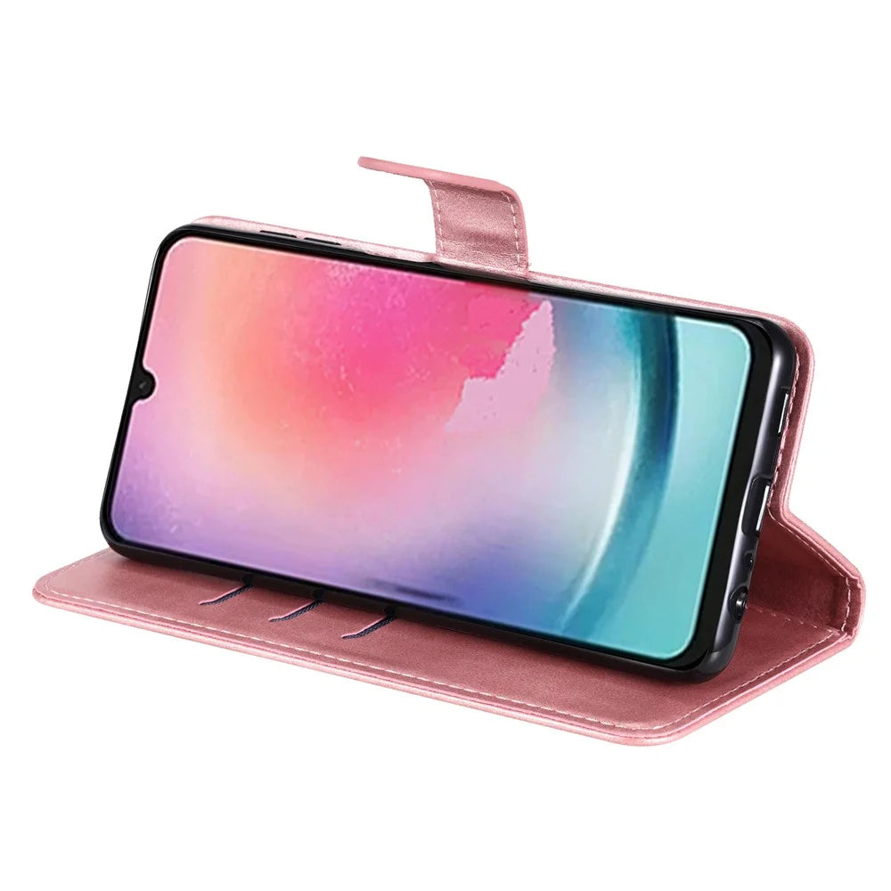 For Samsung Galaxy A25 5G (Global) (161.0 x 76.5 x 8.3mm) Folio Wallet Case Zipper Pocket PU Leather Phone Cover - Pink - 4