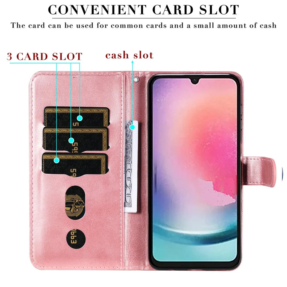 For Samsung Galaxy A25 5G (Global) (161.0 x 76.5 x 8.3mm) Folio Wallet Case Zipper Pocket PU Leather Phone Cover - Pink - 7