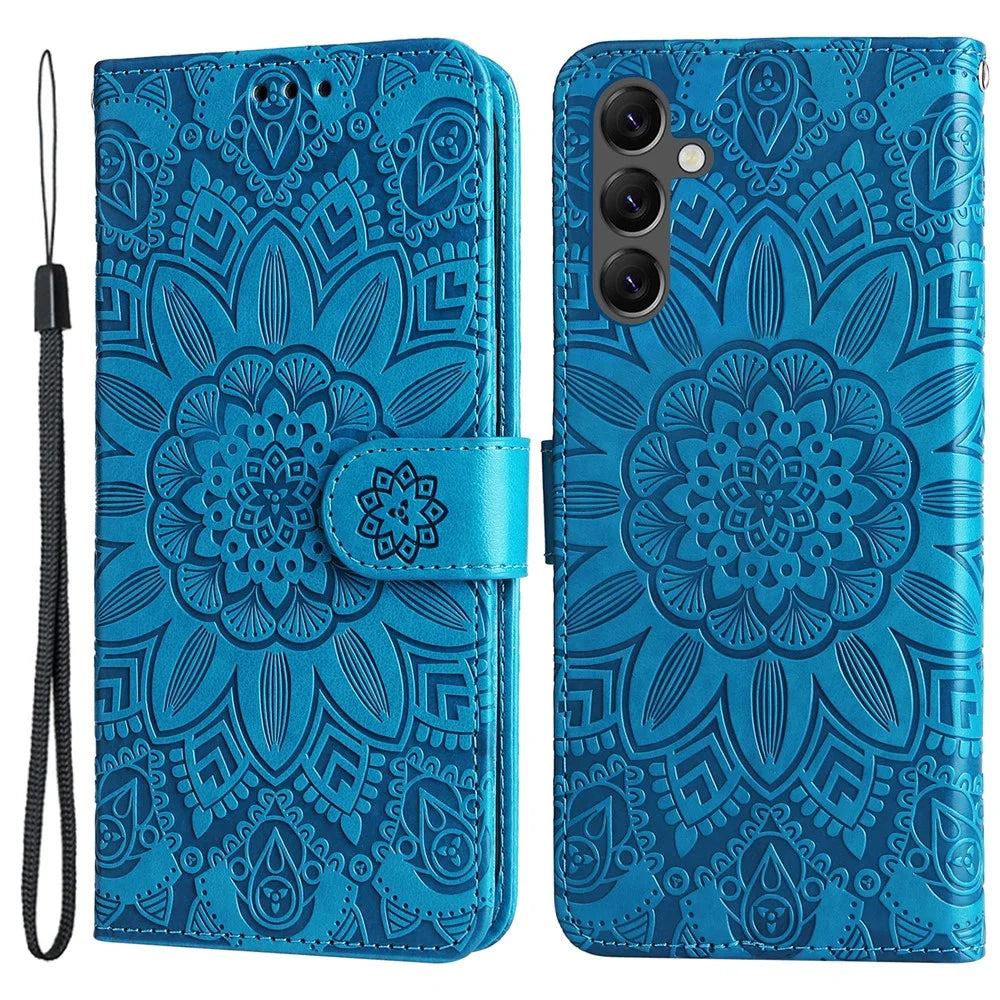For Samsung Galaxy A25 5G (Global) (161.0 x 76.5 x 8.3mm) Case Leather Wallet Flip Stand Protective Phone Cover - Blue - 1