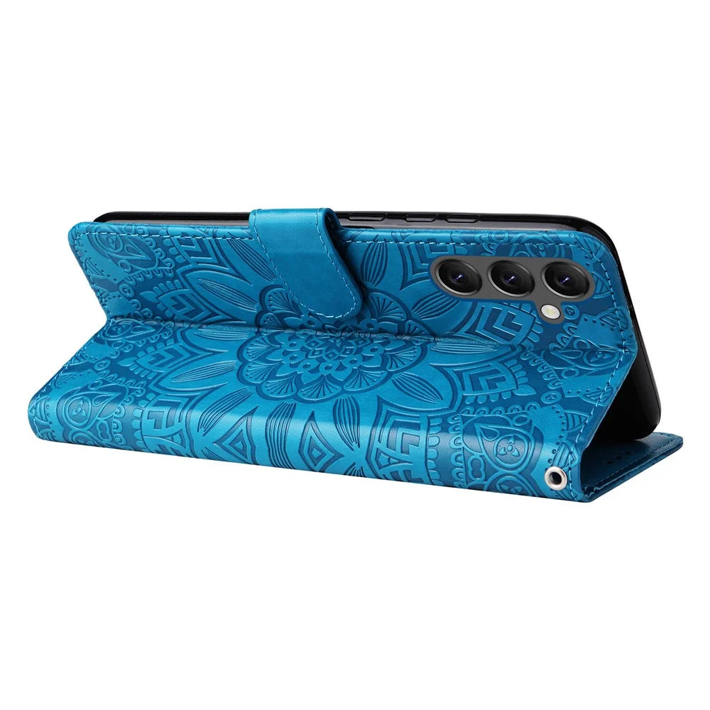 For Samsung Galaxy A25 5G (Global) (161.0 x 76.5 x 8.3mm) Case Leather Wallet Flip Stand Protective Phone Cover - Blue - 3