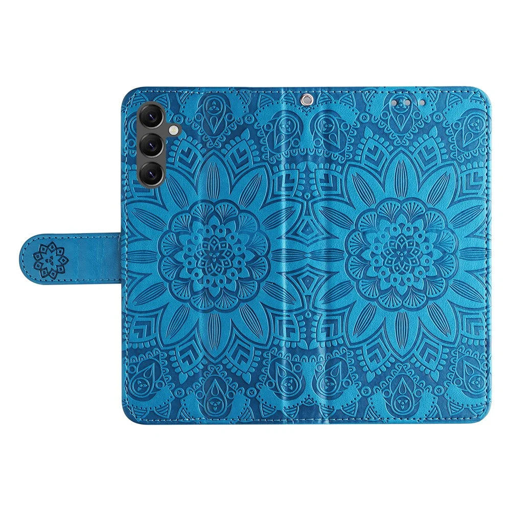 For Samsung Galaxy A25 5G (Global) (161.0 x 76.5 x 8.3mm) Case Leather Wallet Flip Stand Protective Phone Cover - Blue - 5