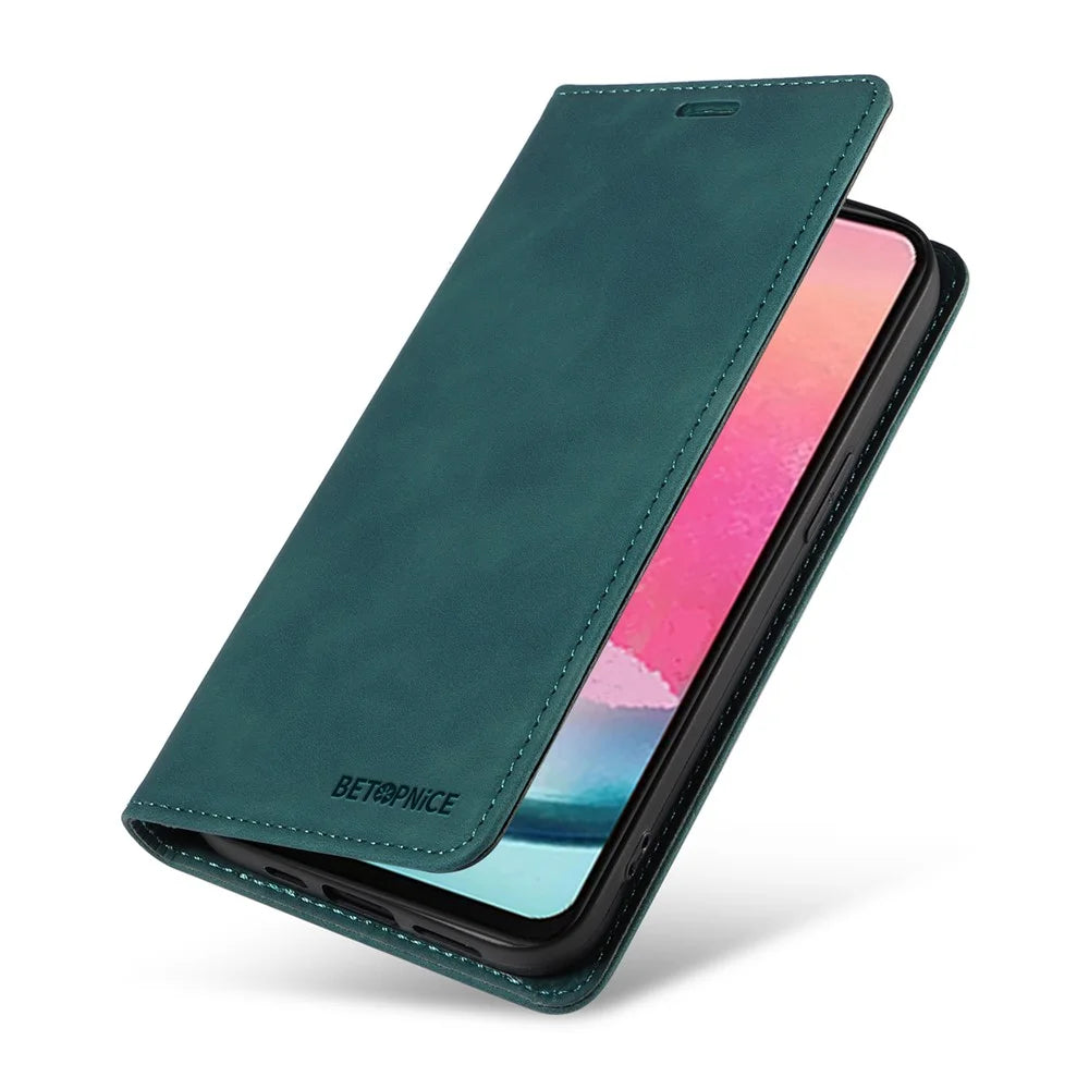 BETOPNICE 003 for Samsung Galaxy A25 5G (Global) (161.0 x 76.5 x 8.3mm) Case Mobile Phone Guard RFID Blocking Stand Cover - Green - 5