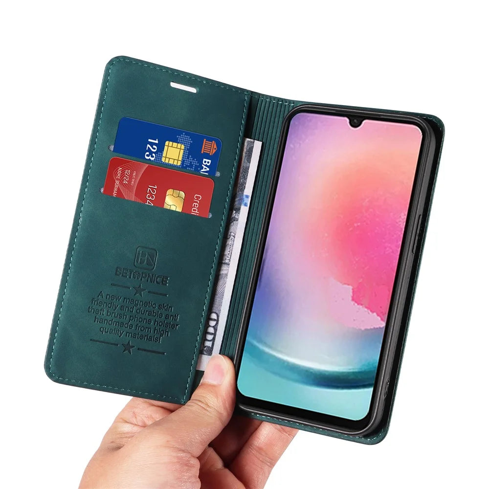 BETOPNICE 003 for Samsung Galaxy A25 5G (Global) (161.0 x 76.5 x 8.3mm) Case Mobile Phone Guard RFID Blocking Stand Cover - Green - 6