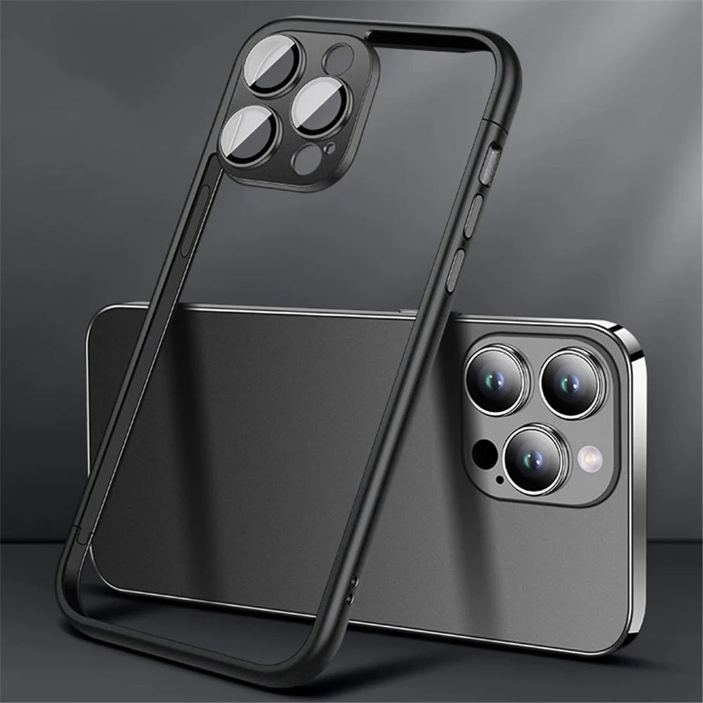 VOERO Slim Bumper Frame for iPhone 13 Pro 6.1 inch Case Hard PC Phone Cover with PC Lens Film - Black - 1