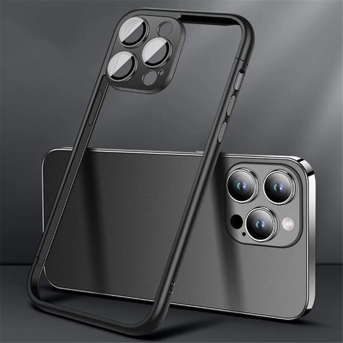 VOERO Slim Bumper Frame for iPhone 13 Pro 6.1 inch Case Hard PC Phone Cover with PC Lens Film - Black - 1