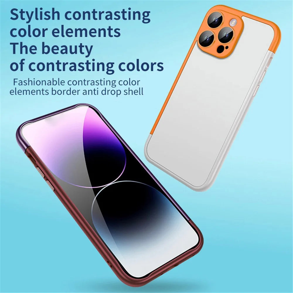 VOERO Slim Bumper Frame for iPhone 13 Pro 6.1 inch Case Hard PC Phone Cover with PC Lens Film - Black - 6