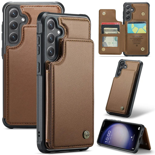 For Samsung Galaxy S23 FE Phone Case CASEME C22 Leather Back Cover with RFID Blocking Card Slots - Brown - 1