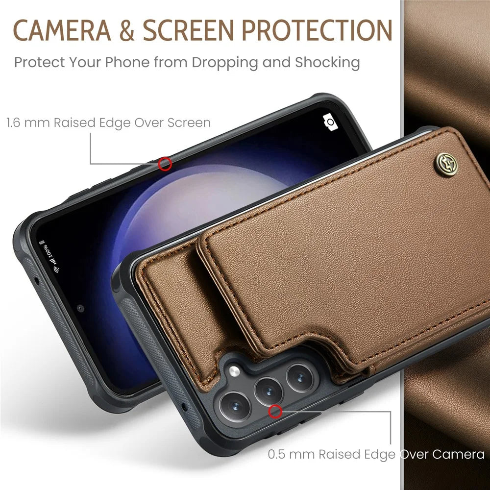 For Samsung Galaxy S23 FE Phone Case CASEME C22 Leather Back Cover with RFID Blocking Card Slots - Brown - 5