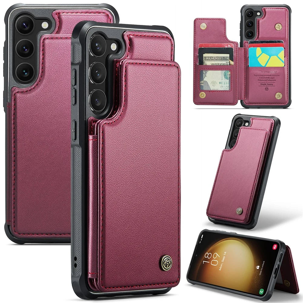 For Samsung Galaxy S23+ Phone Case CASEME C22 Leather Back Cover with RFID Blocking Card Slots - Red - 1