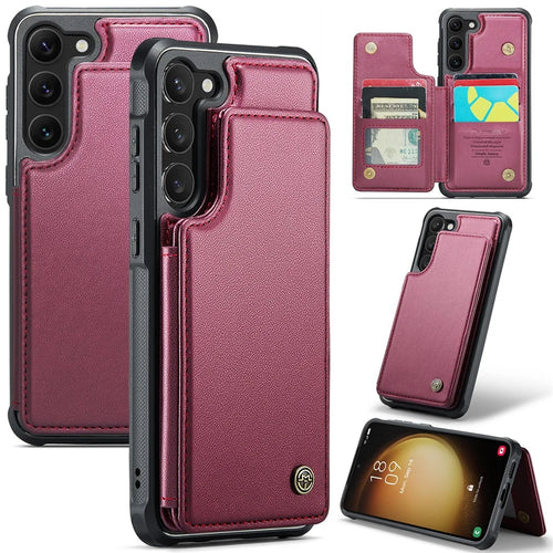 For Samsung Galaxy S23+ Phone Case CASEME C22 Leather Back Cover with RFID Blocking Card Slots - Red - 1