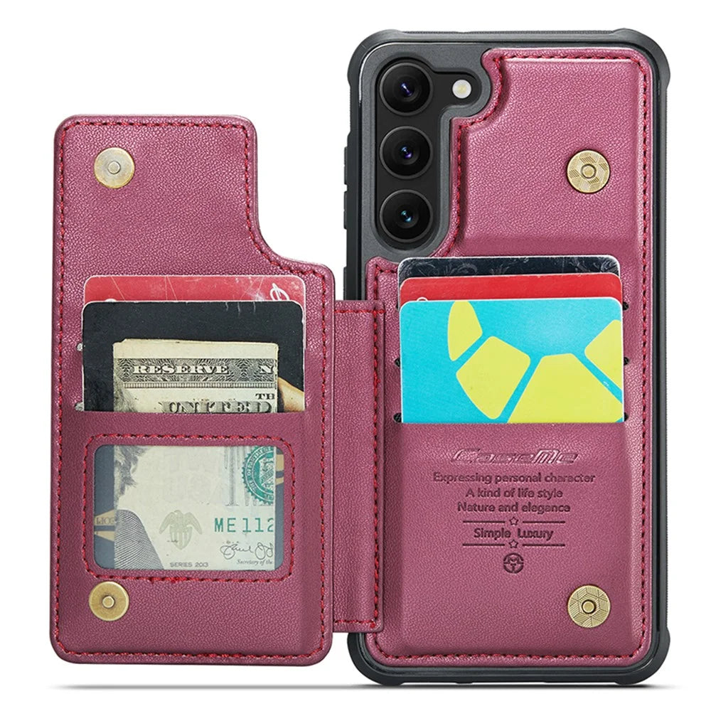 For Samsung Galaxy S23+ Phone Case CASEME C22 Leather Back Cover with RFID Blocking Card Slots - Red - 2