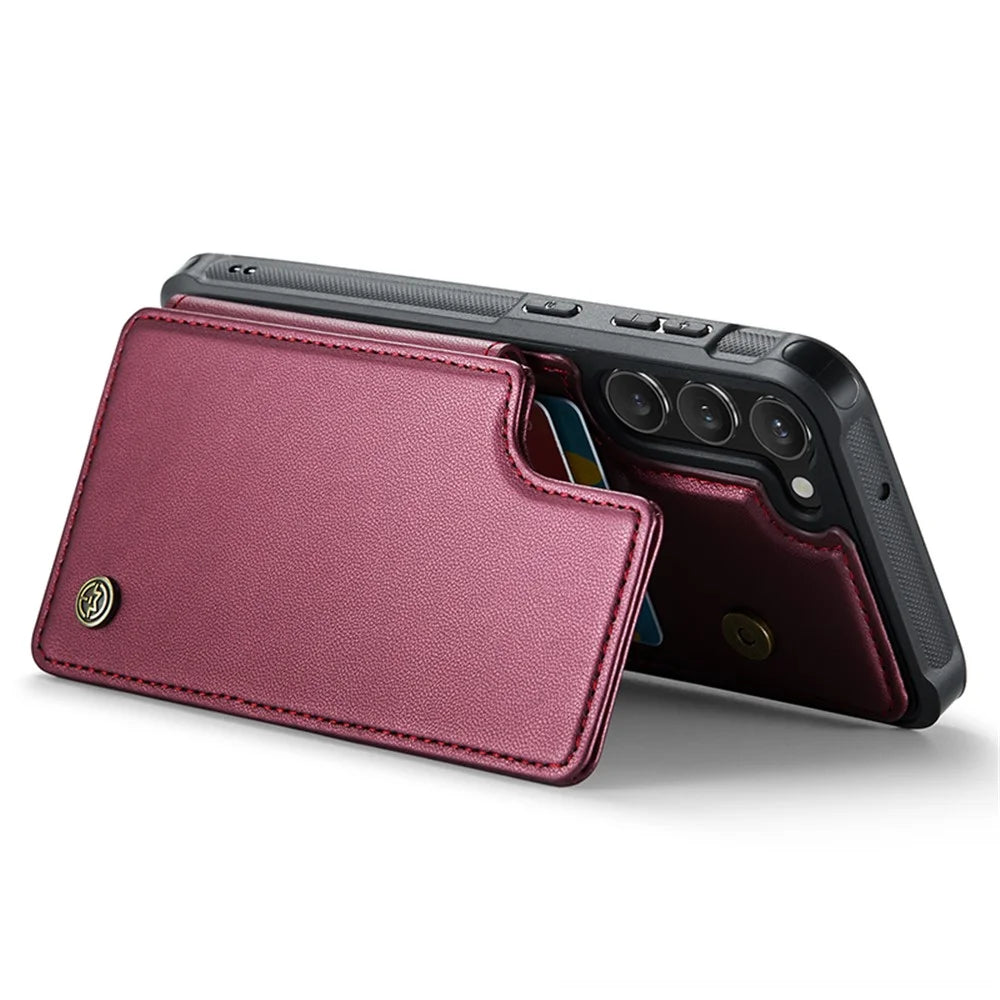 For Samsung Galaxy S23+ Phone Case CASEME C22 Leather Back Cover with RFID Blocking Card Slots - Red - 3