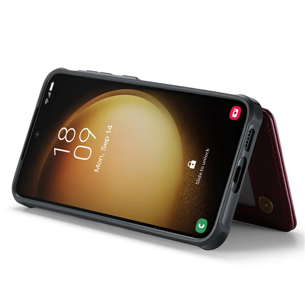 For Samsung Galaxy S23+ Phone Case CASEME C22 Leather Back Cover with RFID Blocking Card Slots - Red - 4
