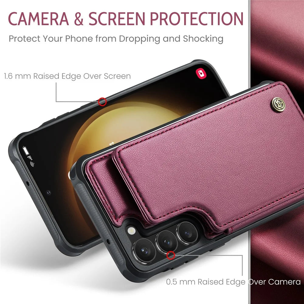 For Samsung Galaxy S23+ Phone Case CASEME C22 Leather Back Cover with RFID Blocking Card Slots - Red - 5