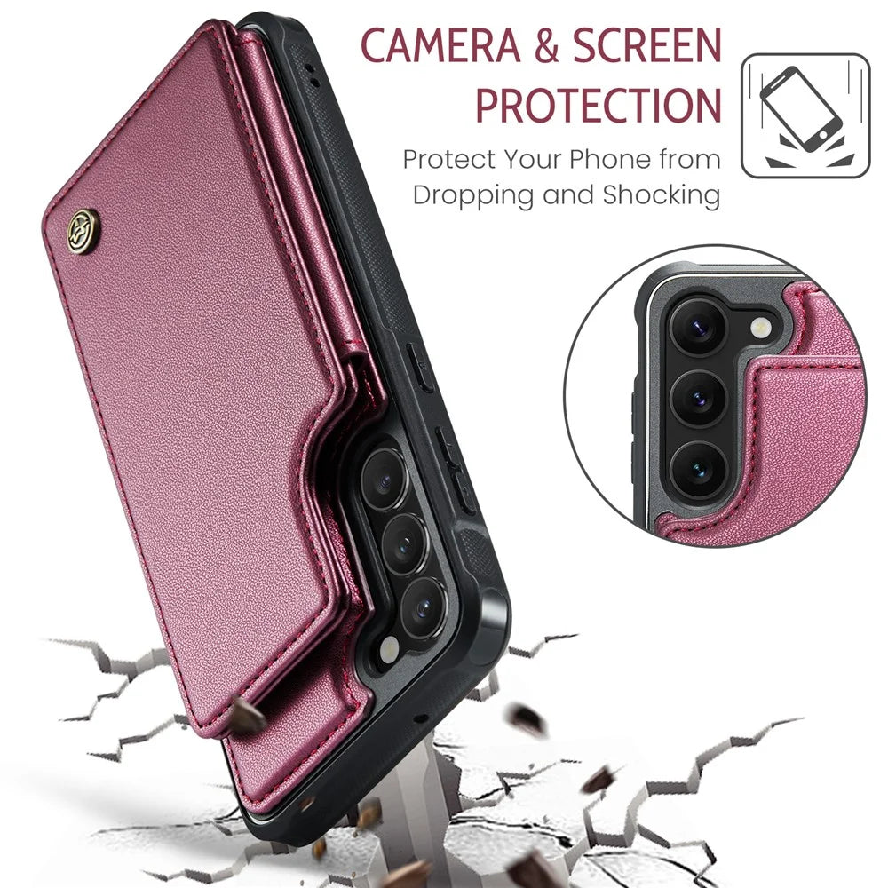 For Samsung Galaxy S23+ Phone Case CASEME C22 Leather Back Cover with RFID Blocking Card Slots - Red - 7