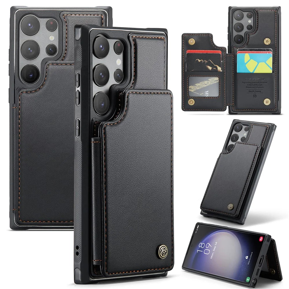 For Samsung Galaxy S23 Ultra Phone Case CASEME C22 Leather Back Cover with RFID Blocking Card Slots - Black - 1