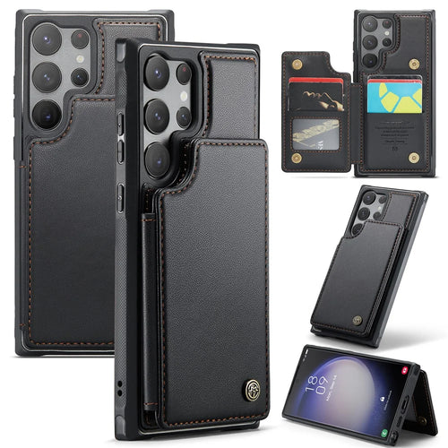 For Samsung Galaxy S23 Ultra Phone Case CASEME C22 Leather Back Cover with RFID Blocking Card Slots - Black - 1