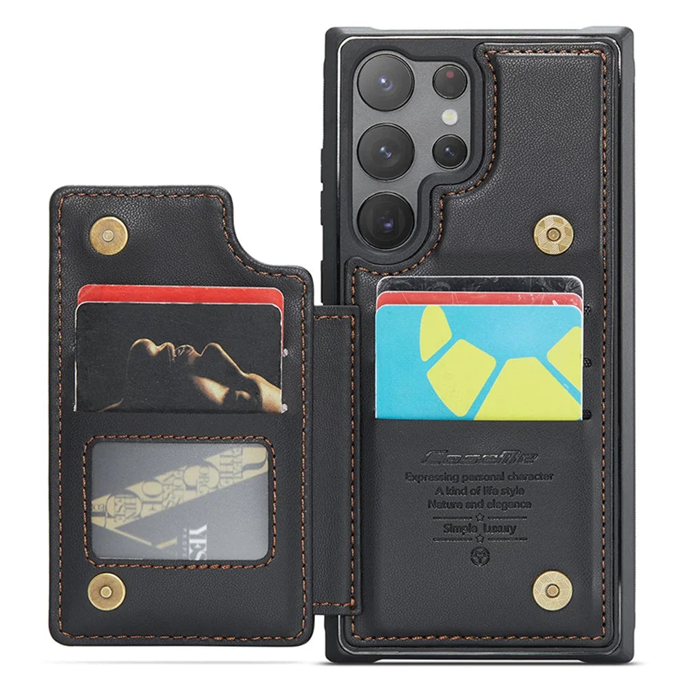 For Samsung Galaxy S23 Ultra Phone Case CASEME C22 Leather Back Cover with RFID Blocking Card Slots - Black - 2