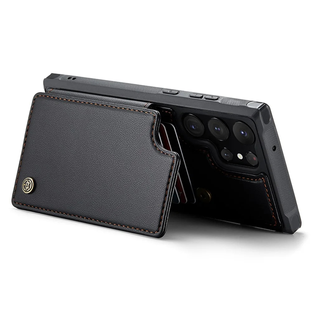 For Samsung Galaxy S23 Ultra Phone Case CASEME C22 Leather Back Cover with RFID Blocking Card Slots - Black - 3