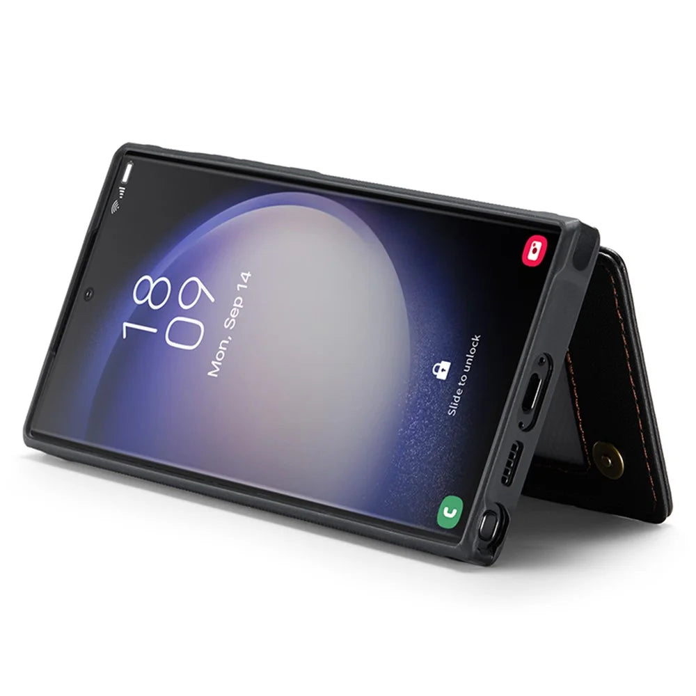 For Samsung Galaxy S23 Ultra Phone Case CASEME C22 Leather Back Cover with RFID Blocking Card Slots - Black - 4