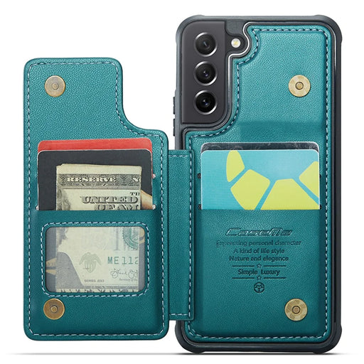 For Samsung Galaxy S21 FE 5G Phone Case CASEME C22 Leather Back Cover with RFID Blocking Card Slots - Green - 2