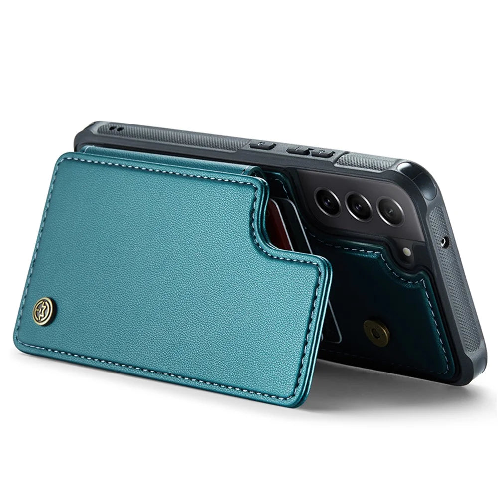 For Samsung Galaxy S21 FE 5G Phone Case CASEME C22 Leather Back Cover with RFID Blocking Card Slots - Green - 3